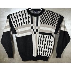 Ben Hogan‎ Sweater Mens Size XL Golf USA Geometric Print Black White Tan Cotton